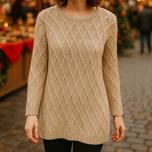 ✨ Pure Jill Textured Knit Tunic Sweater – Beige – Size M – Cozy Luxe Neutral